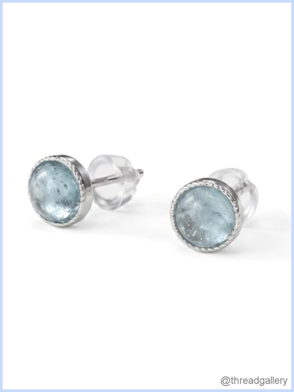 Aquamarine Stud Earrings 925 Sterling Silver Hypoallergenic Minimalist
